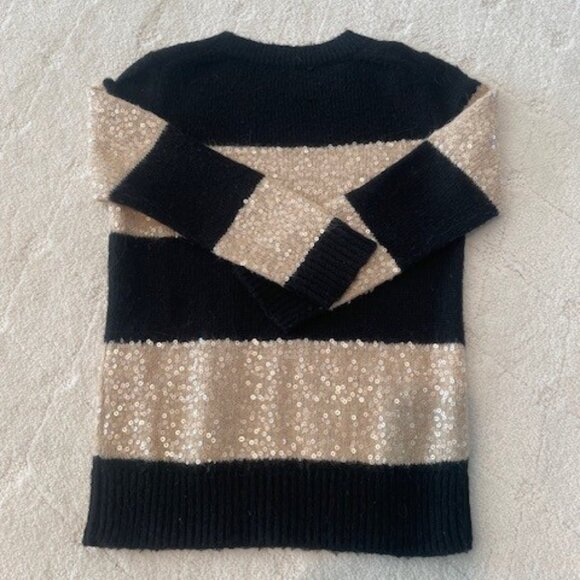 J Crew Black & Tan Stripe Sequin Crewneck Sweater  – SZ XS - Picture 4 of 5